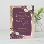 Invitation Elégant cadre or Bourgogne Rose retraite (Debout devant)