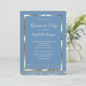 Invitation Elégant cadre or Confetti Light Blue Retraite (Debout devant)