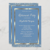 Invitation Elégant cadre or Confetti Light Blue Retraite (Devant / Derrière)