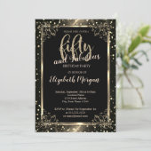 Invitation Elégant cadre Or, Dots 50e anniversaire fête (Debout devant)