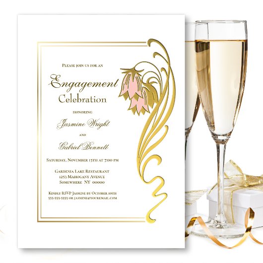 Invitation Elégant cadre Or Fiançailles Célébration