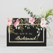 Invitation Elégant cadre Or Floral Bridesmaid Card (Debout devant)