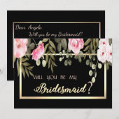 Invitation Elégant cadre Or Floral Bridesmaid Card (Devant / Derrière)