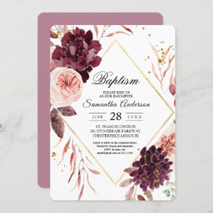 Invitation Elégant cadre Or Floral Rouge & Rose