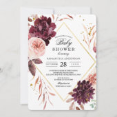 Invitation Elégant cadre Or Floral Rouge & Rose (Devant)