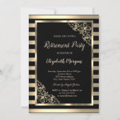 Invitation Élégant cadre or floral Striped Retraite (Devant)