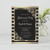 Invitation Élégant cadre or floral Striped Retraite (Debout devant)