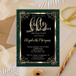 Invitation Elégant cadre Or, Green 50th Birthday Party<br><div class="desc">Cadre en or élégant,  bordure sur un arrière - plan vert.</div>