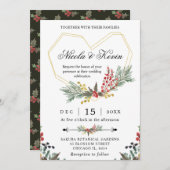 Invitation Elégant cadre Or & Hiver Holly Foliage Mariage (Devant / Derrière)