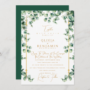 Invitation Elégant cadre or & Mariage de verdure Eucalyptus