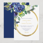 Invitation Elégant cadre or Marine Aquarelle Floral Blanc (Devant / Derrière)