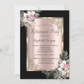 Invitation Elégant cadre or, Palm Feuille Rose retraite (Devant)