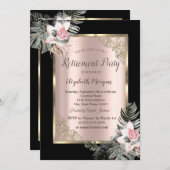 Invitation Elégant cadre or, Palm Feuille Rose retraite (Devant / Derrière)