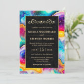Invitation Elégant cadre or Rainbow Agate Mariage (Debout devant)