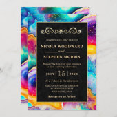 Invitation Elégant cadre or Rainbow Agate Mariage (Devant / Derrière)