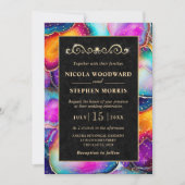 Invitation Elégant cadre or Rainbow Agate Mariage (Devant)