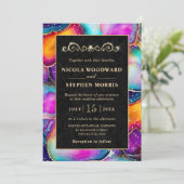 Invitation Elégant cadre or Rainbow Agate Mariage (Debout devant)