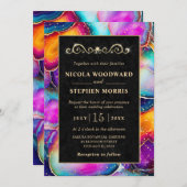 Invitation Elégant cadre or Rainbow Agate Mariage (Devant / Derrière)