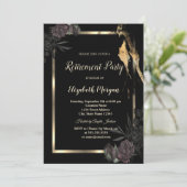 Invitation Elégant cadre or Rose foncé retraite (Debout devant)