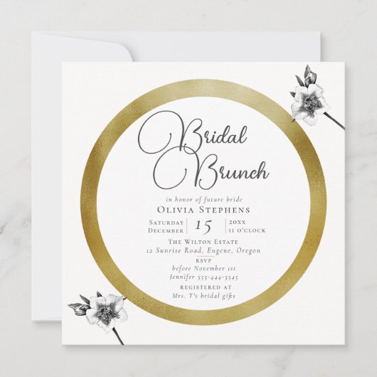 Invitation Elégant cadre or Rose Noël Mariée Brunch (Devant)