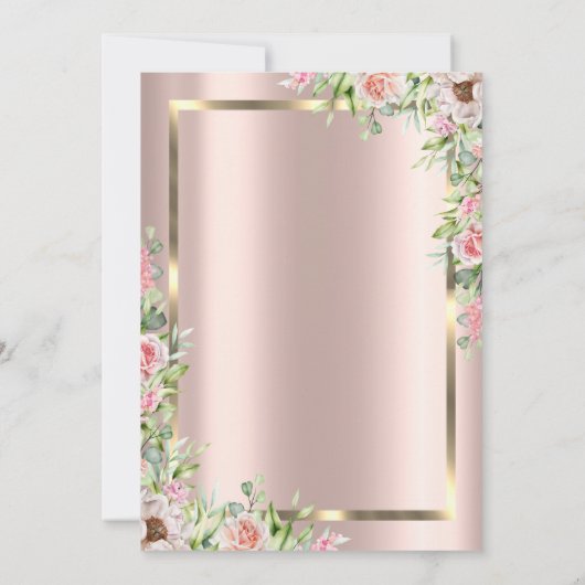 Invitation Elégant cadre or, Rose or Roses retraite (Dos)