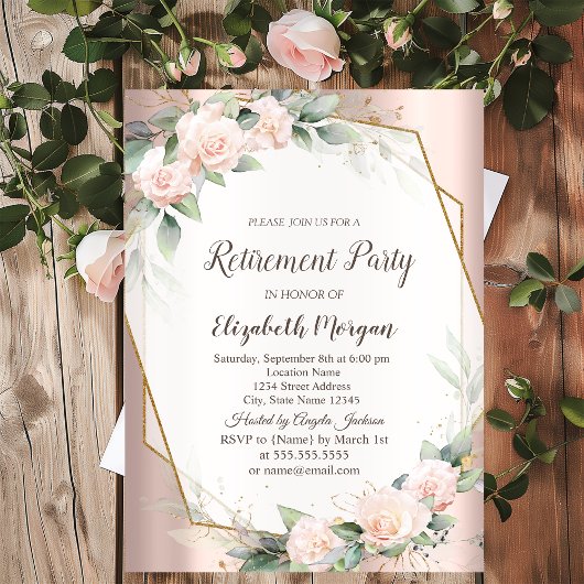 Invitation Elégant cadre Or, Rose, Rose Gold Retraite