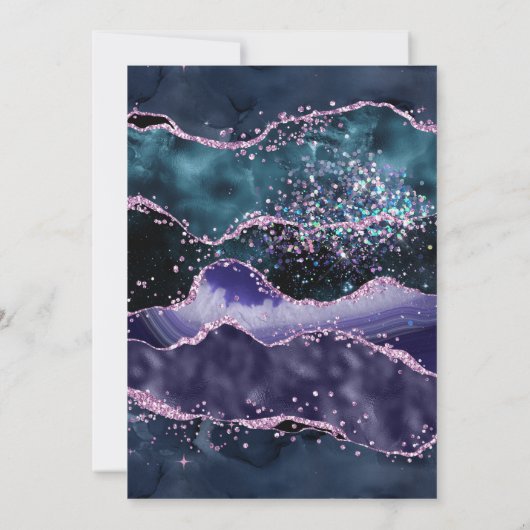 Invitation Elégant cadre or violet et Mariage d'âge bleu (Dos)