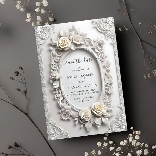 Invitation Élégant Cadre Rose Art Nouveau Enregistrer La Date