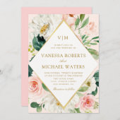 Invitation Élégant cadre rose mariage (Devant / Derrière)