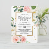 Invitation Elégant cadre rose rose floral or & gouttes (Debout devant)