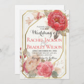 Invitation Elégant cadre rose rose rose Peony Mariage or (Devant / Derrière)