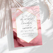 Invitation élégant cadre rose vif et or agneau mariage