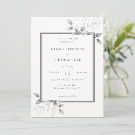 Invitation Elégant cadre rustique Eucalyptus Mariage d'hiver (Debout devant)