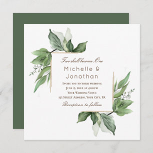 Invitation Elégant cadre verdoyant or Mariage moderne
