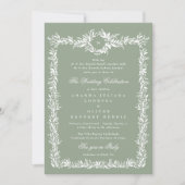 Invitation élégant cadre vert cadre monogramme photo mariage (Devant)