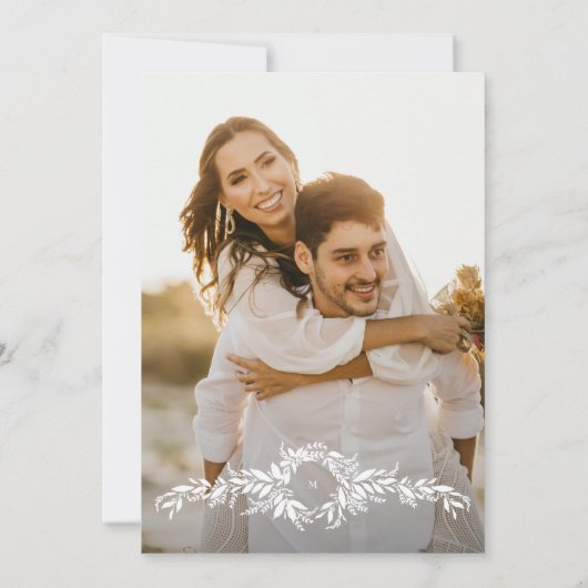 Invitation élégant cadre vert cadre monogramme photo mariage (Dos)