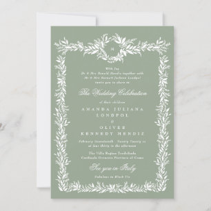 Invitation élégant cadre vert cadre monogramme photo mariage