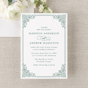 Invitation Élégant Cadre Vert Vintage Orné Mariage