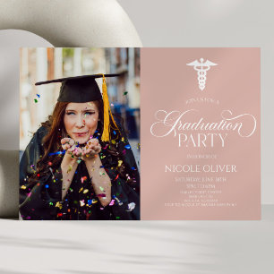 Invitation Élégant Caduceus Médicale personnalisé Graduation 