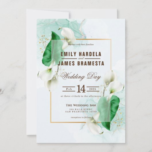 Invitation Elégant Cala Lily Mariage (Devant)