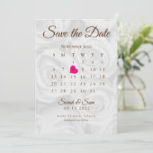 Invitation Élégant Calendrier De Mariage Roses Blanches ROses (Debout devant)