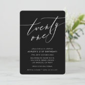 Invitation ELEGANT Calligraphie chic 21e anniversaire noir bl (Debout devant)