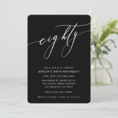 Invitation ELEGANT Calligraphie chic 80e anniversaire noir bl (Debout devant)
