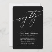 Invitation ELEGANT Calligraphie chic 80e anniversaire noir bl (Devant)