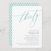 Invitation ÉLÉGANT Calligraphie minimum 30ème menthe de fête (Devant / Derrière)