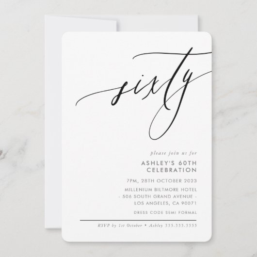 Invitation ÉLÉGANT Calligraphie moderne 60e fête noir blanc (Devant)