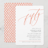 Invitation ELEGANT Calligraphie moderne corail du 50ème parti (Devant / Derrière)