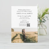Invitation Élégant Calligraphie Photo QR Code Mariage (Debout devant)