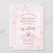 Invitation Élégant calligraphie roses peonies code QR mariage (Devant)
