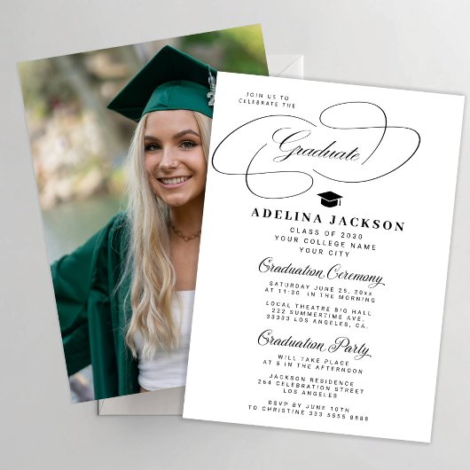 Invitation Elegant calligraphy black and white graduation